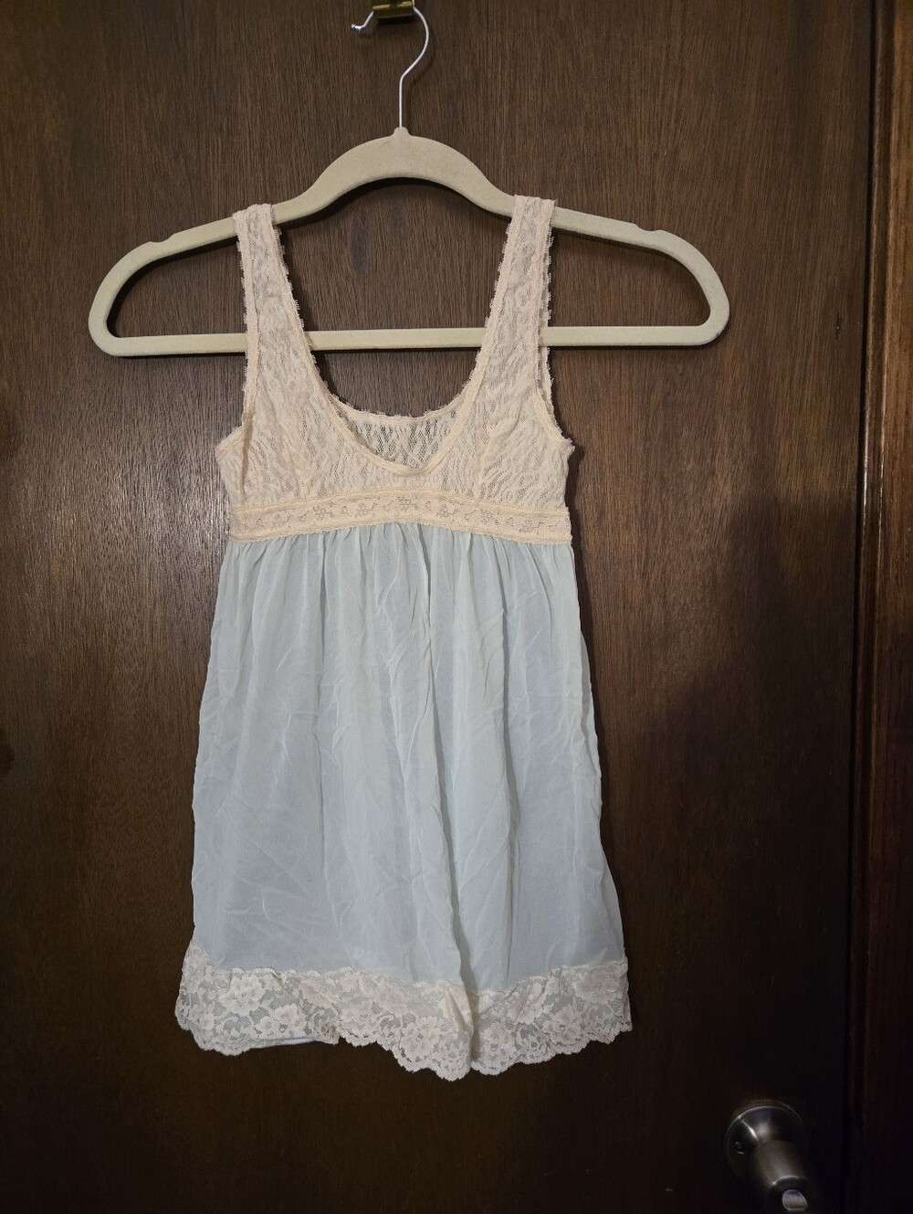 1960s Lace-Top Baby Doll Green Slip Dress with Ivory Trim Small
